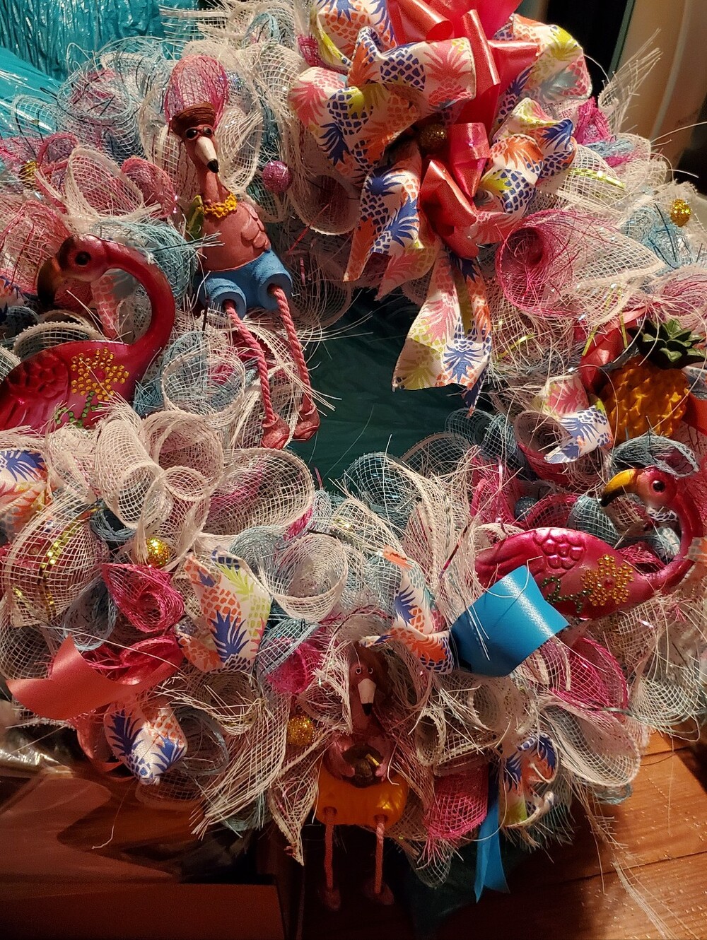 Custom Pink Flamingo Wreath with Tropical Accents